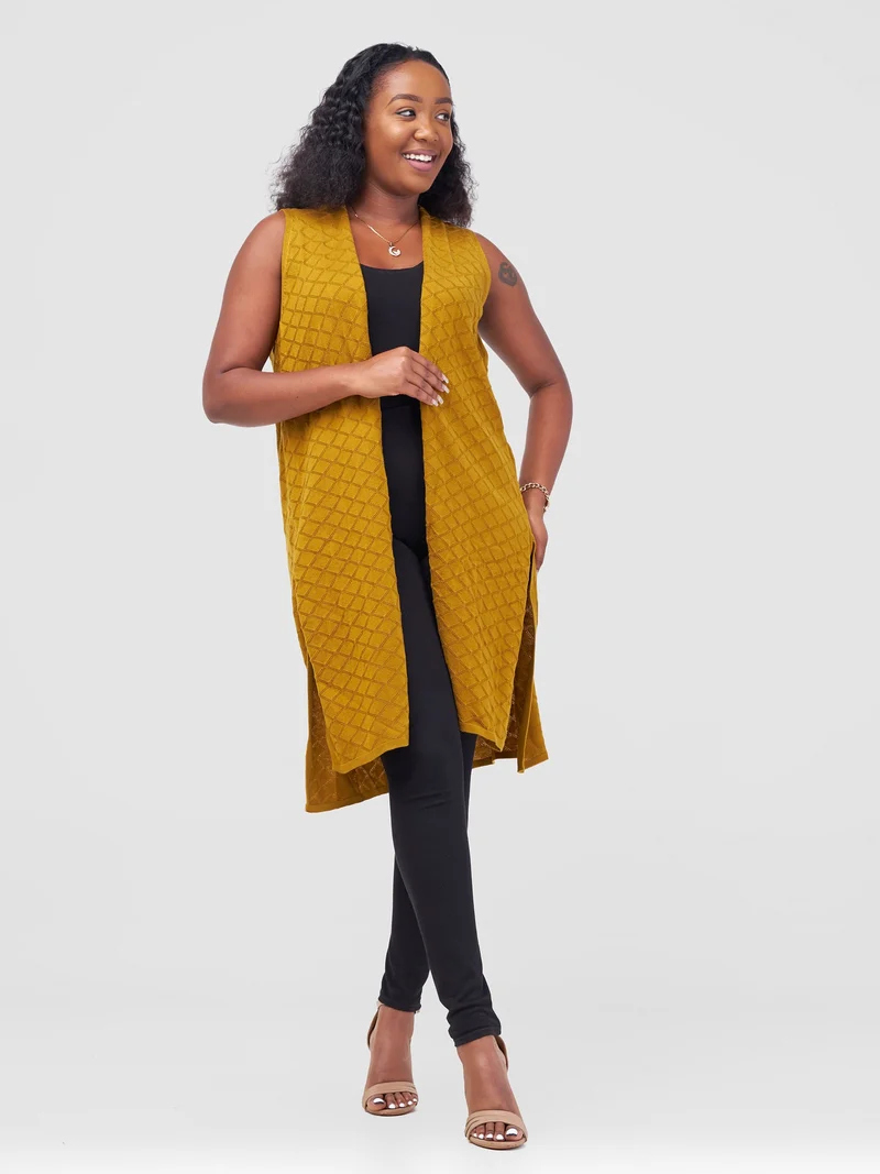 Vivo Sleeveless Side Slit Midi Waterfall - Mustard