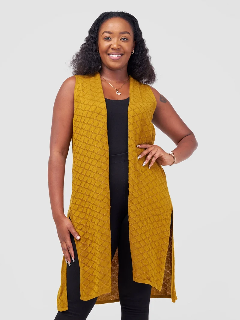 Vivo Sleeveless Side Slit Midi Waterfall - Mustard