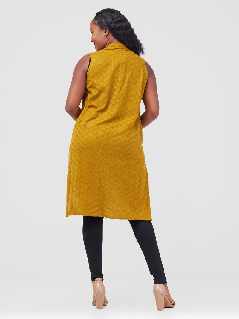 Vivo Sleeveless Side Slit Midi Waterfall - Mustard