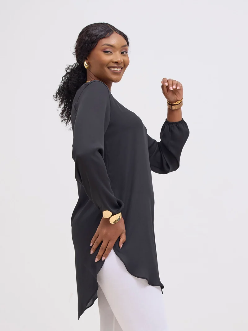 Vivo Basic Tsavo Scalloped Chiffon Top - Black