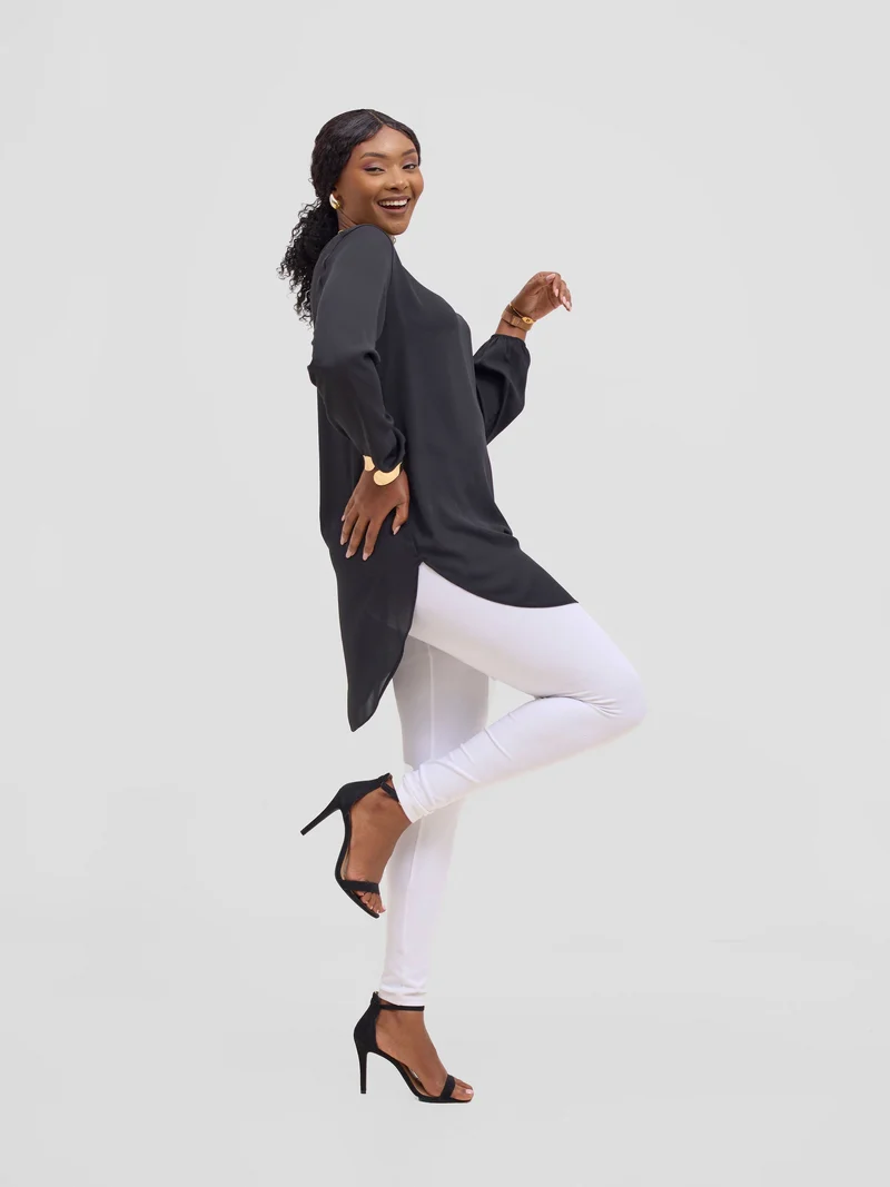 Vivo Basic Tsavo Scalloped Chiffon Top - Black