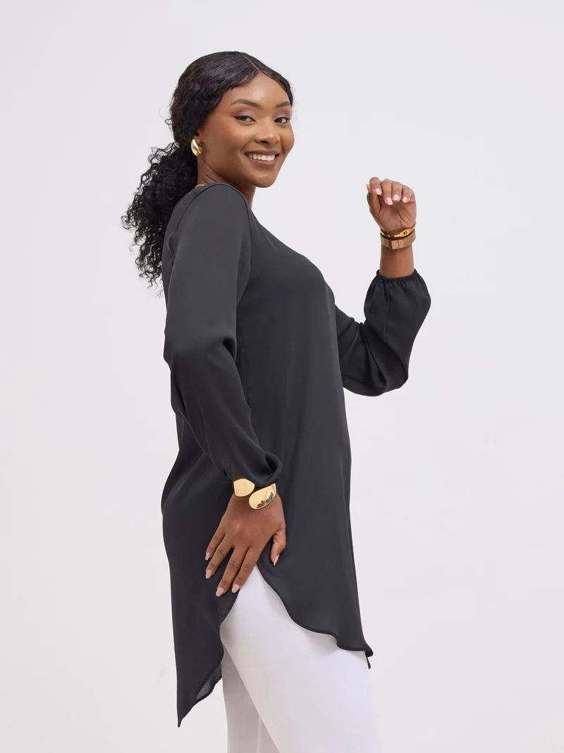 Vivo Basic Tsavo Scalloped Chiffon Top - Black