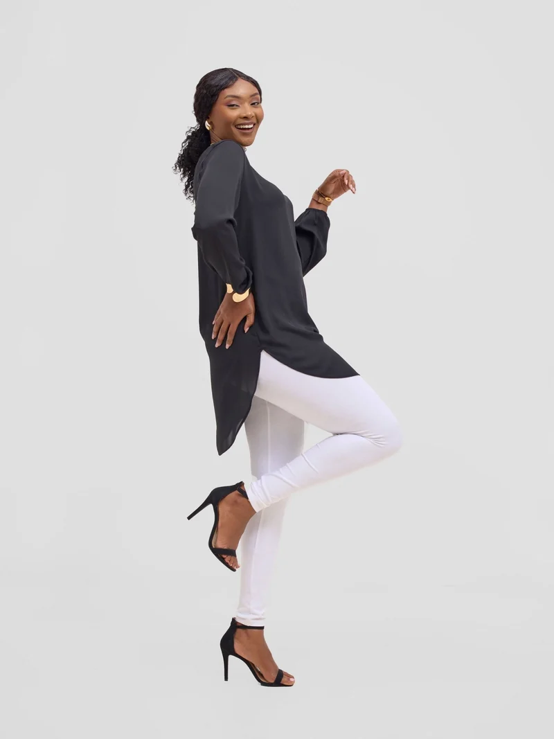Vivo Basic Tsavo Scalloped Chiffon Top - Black
