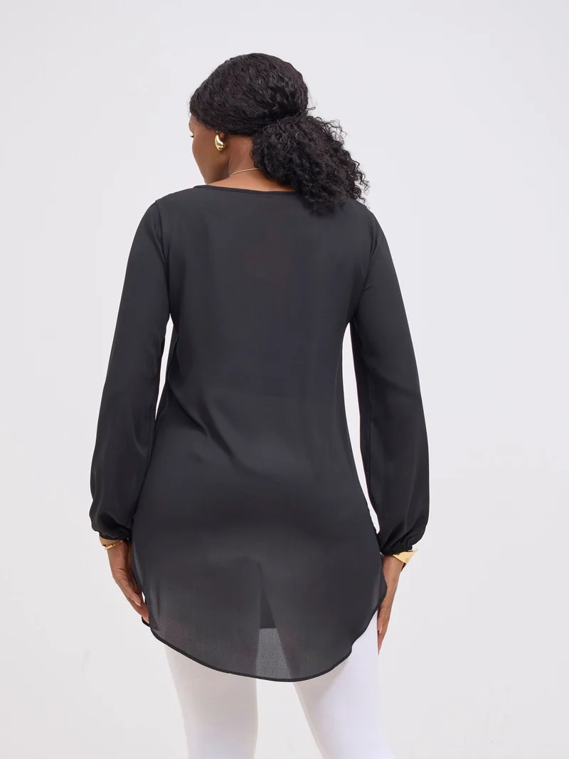 Vivo Basic Tsavo Scalloped Chiffon Top - Black