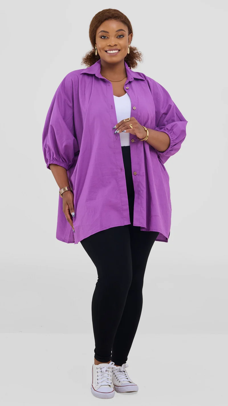 Safari by Vivo Zehra Extra Wide Shirt in Linen Blend - Lilac