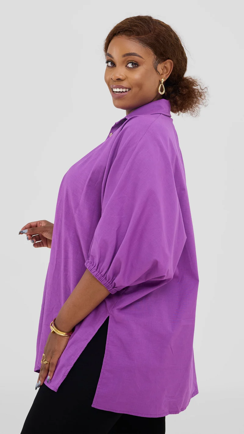 Safari by Vivo Zehra Extra Wide Shirt in Linen Blend - Lilac
