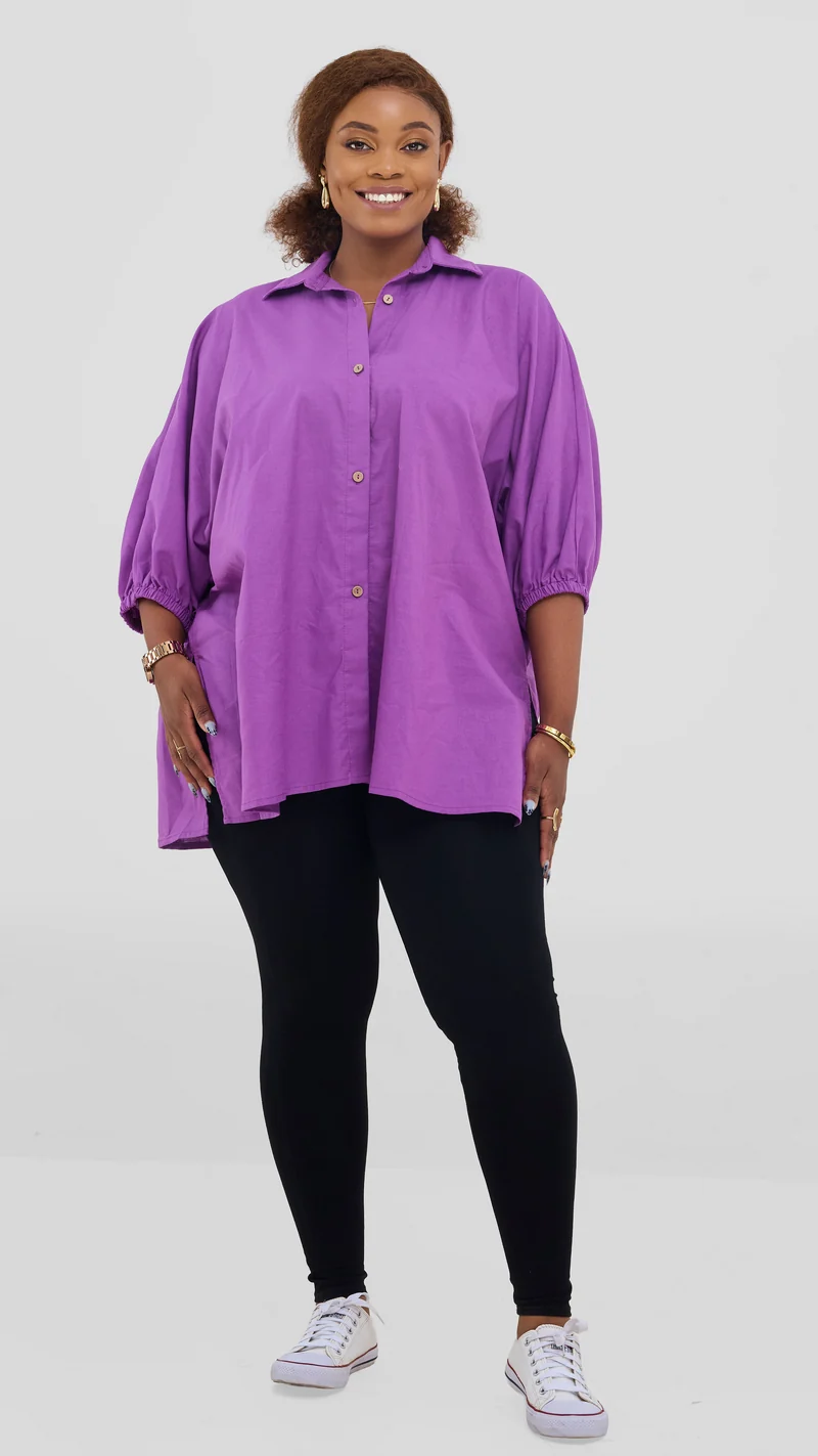 Safari by Vivo Zehra Extra Wide Shirt in Linen Blend - Lilac