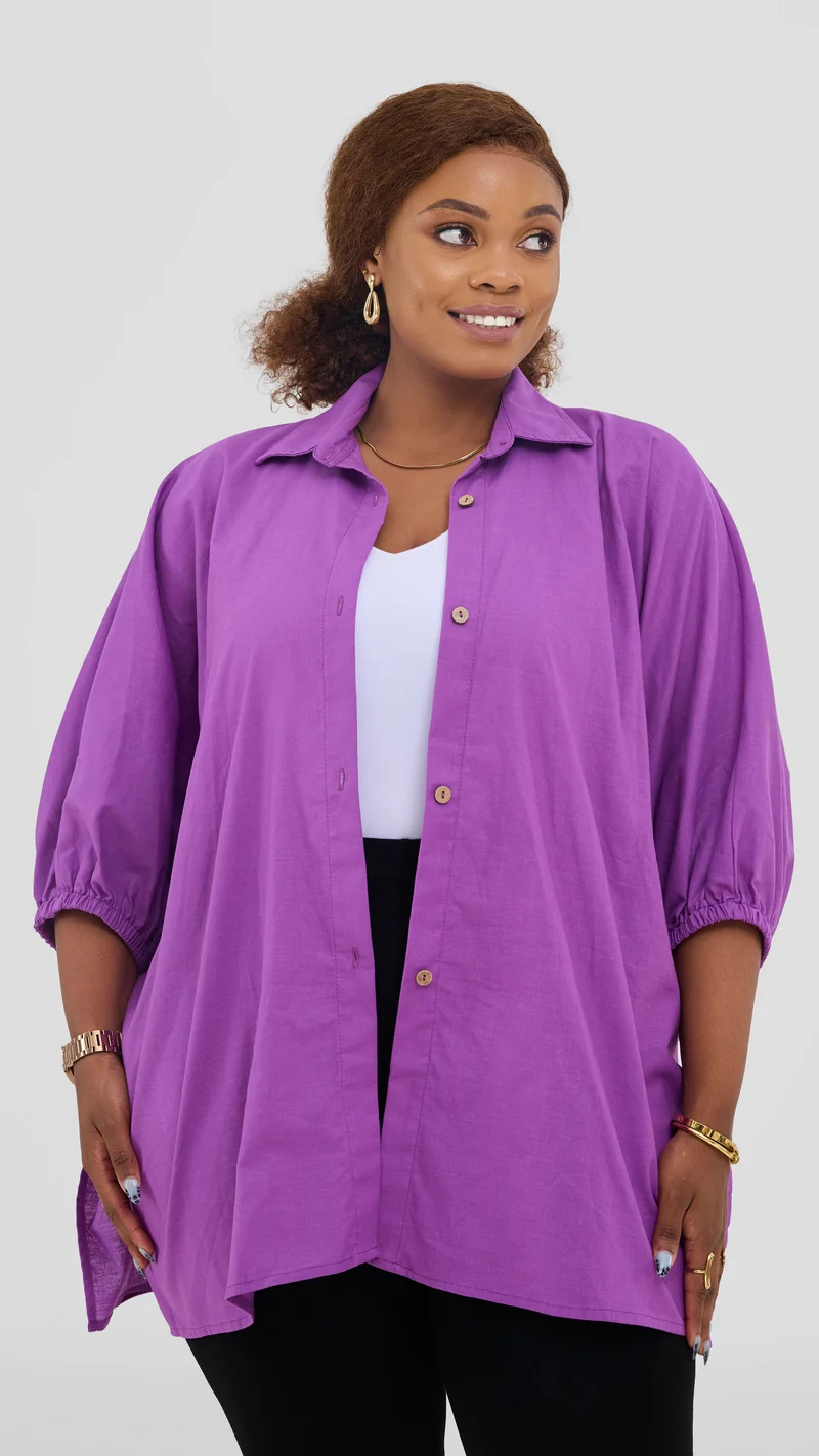 Safari by Vivo Zehra Extra Wide Shirt in Linen Blend - Lilac