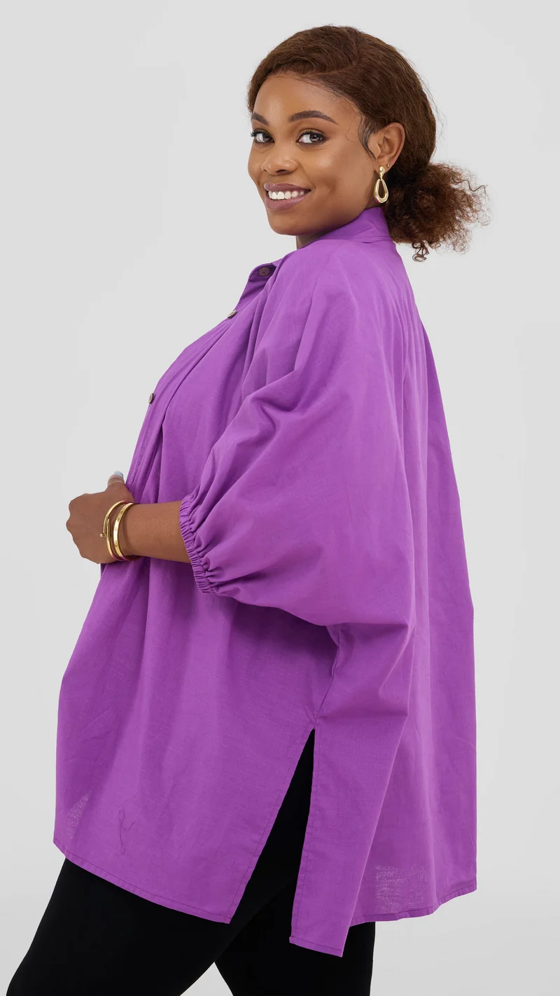 Safari by Vivo Zehra Extra Wide Shirt in Linen Blend - Lilac