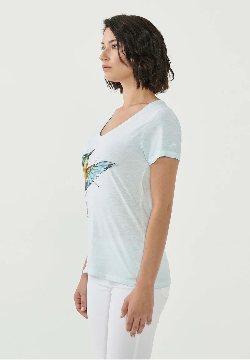 Garment Dyed T-Shirt aus Bio-Baumwolle mit Vogel-Print