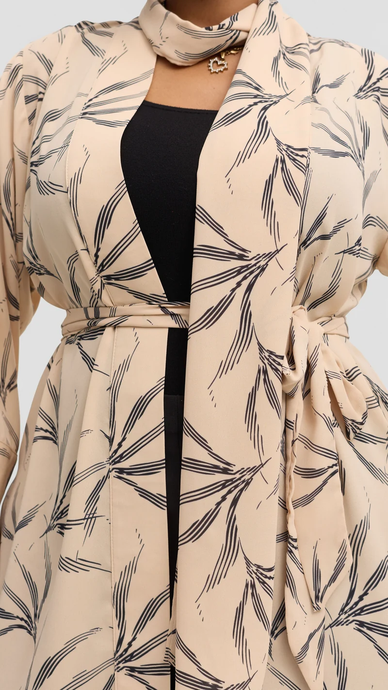 Vivo Maxi Kimono in Chiffon - Beige / Black Print