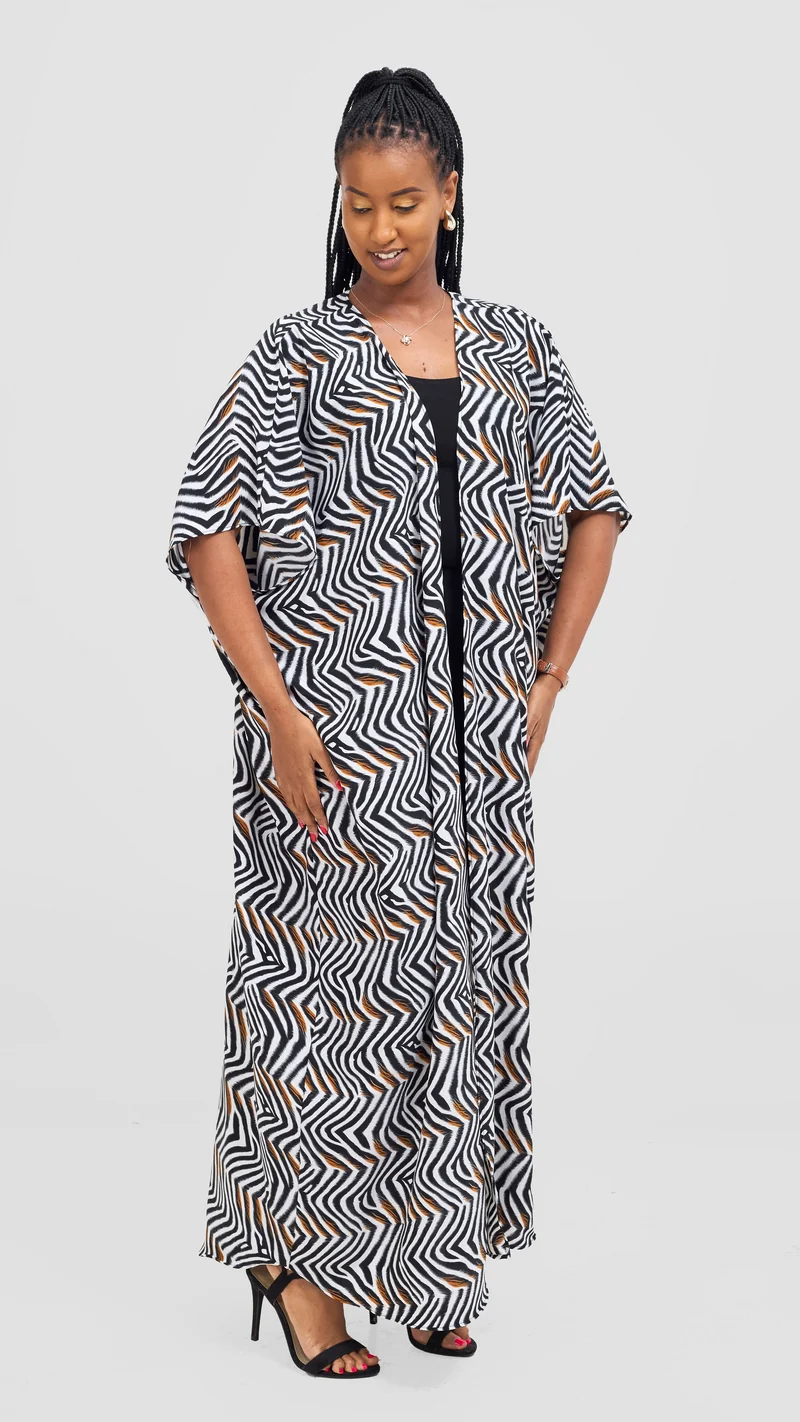 Vivo Maisha Wide Kimono - Cream / Black Print