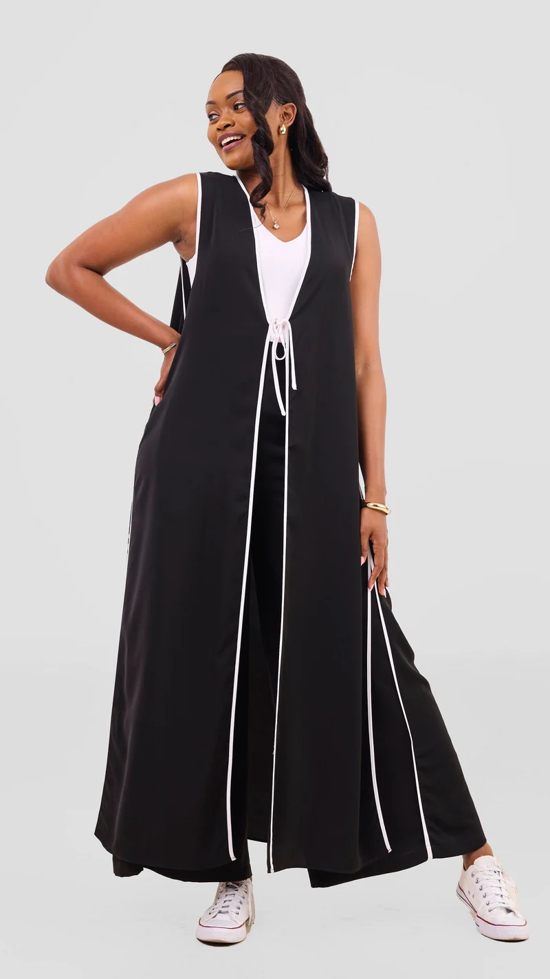 Vivo Nuru Sleeveless Maxi Kimono in Crepe - Black