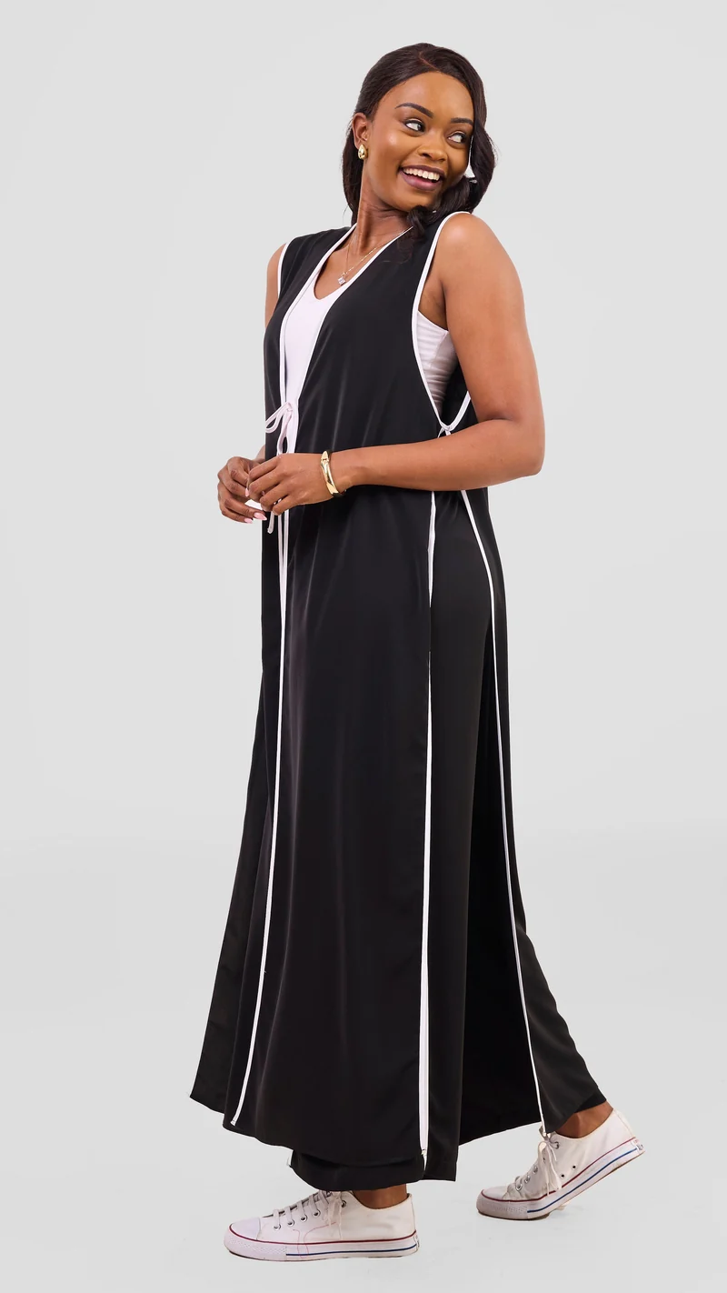 Vivo Nuru Sleeveless Maxi Kimono in Crepe - Black