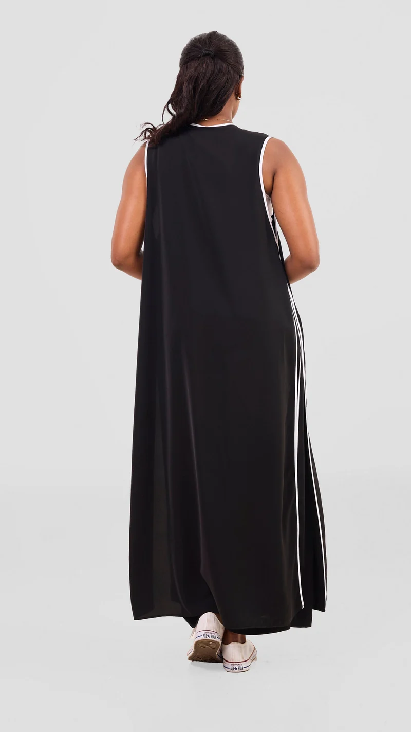 Vivo Nuru Sleeveless Maxi Kimono in Crepe - Black