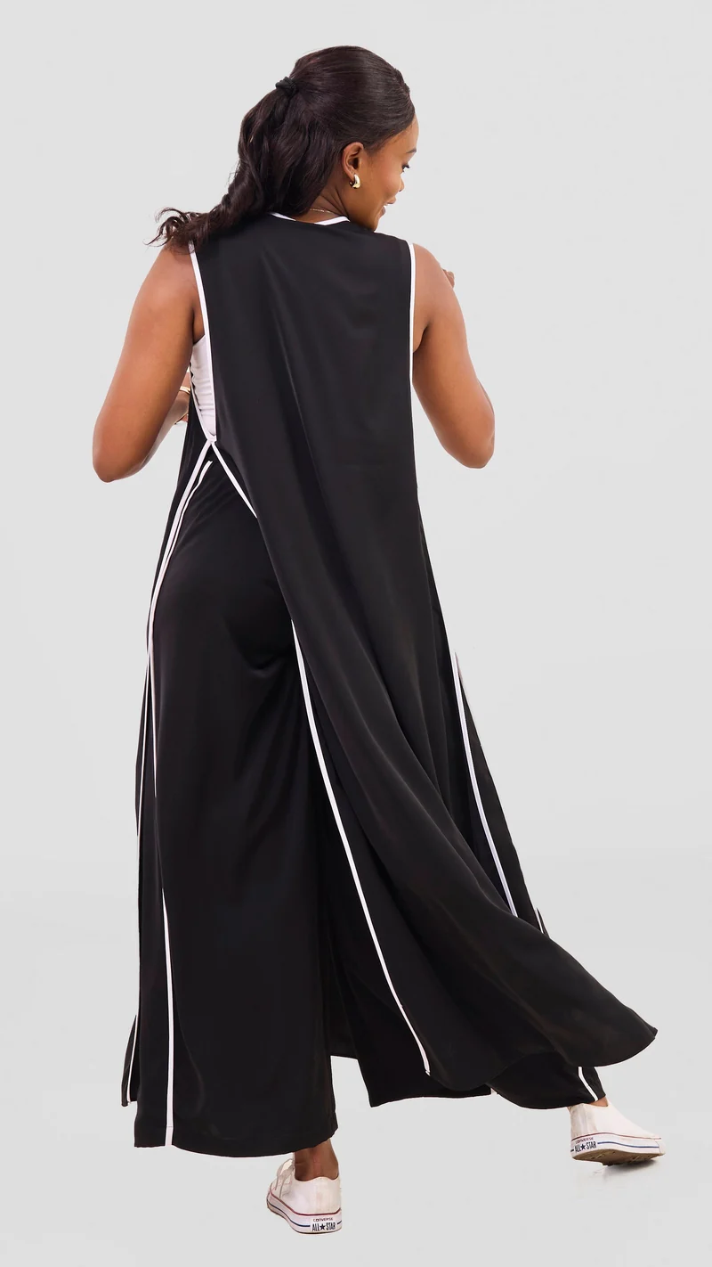 Vivo Nuru Sleeveless Maxi Kimono in Crepe - Black