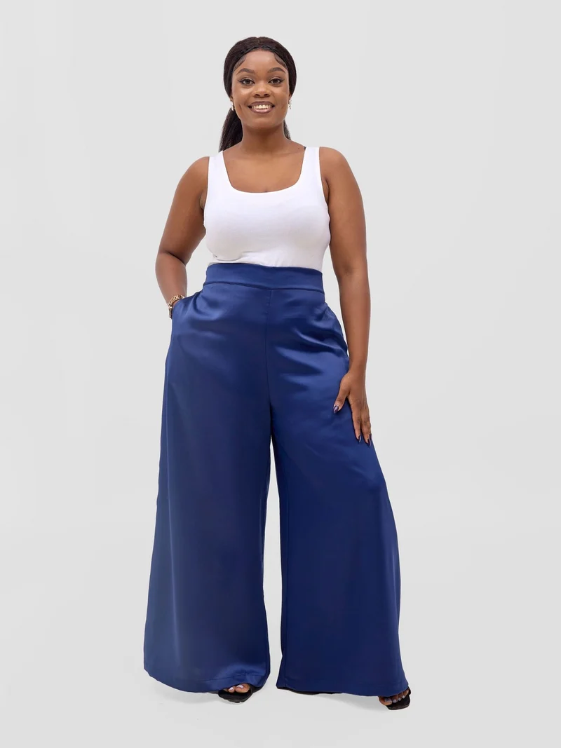 Vivo Meli Satin Pants - Navy