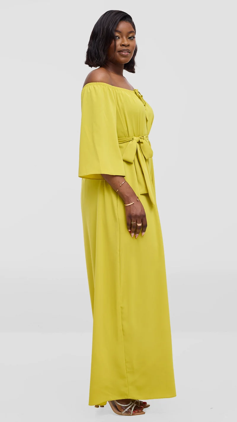 Vivo Zahari 3/4 Sleeve Off Shoulder Jumpsuit In Crepe - Olive Green