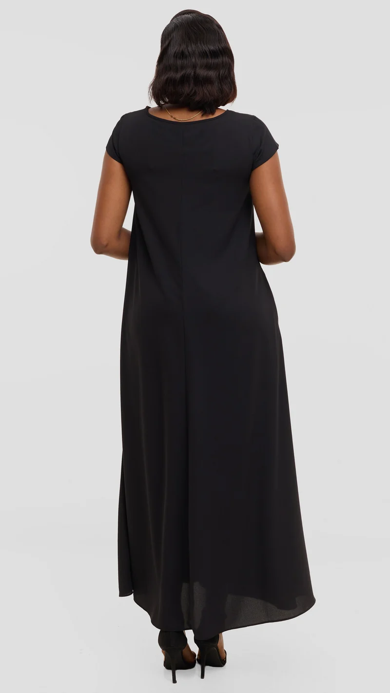 Vivo Basic Cap Sleeve Maxi Dress in Chiffon - Black