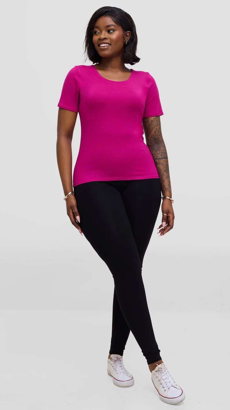 Vivo Basic Short Sleeve Top - Fuschia