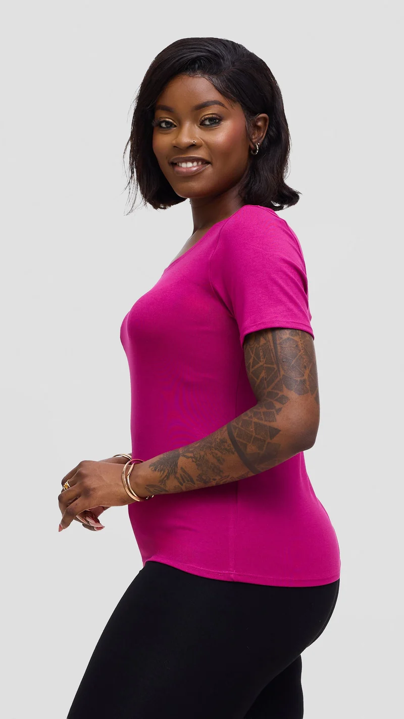 Vivo Basic Short Sleeve Top - Fuschia
