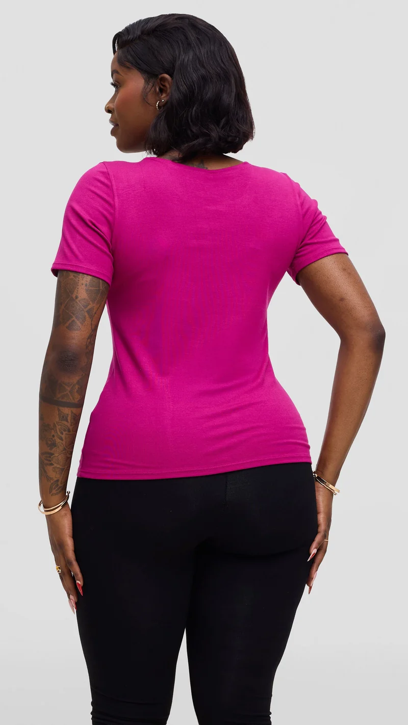 Vivo Basic Short Sleeve Top - Fuschia