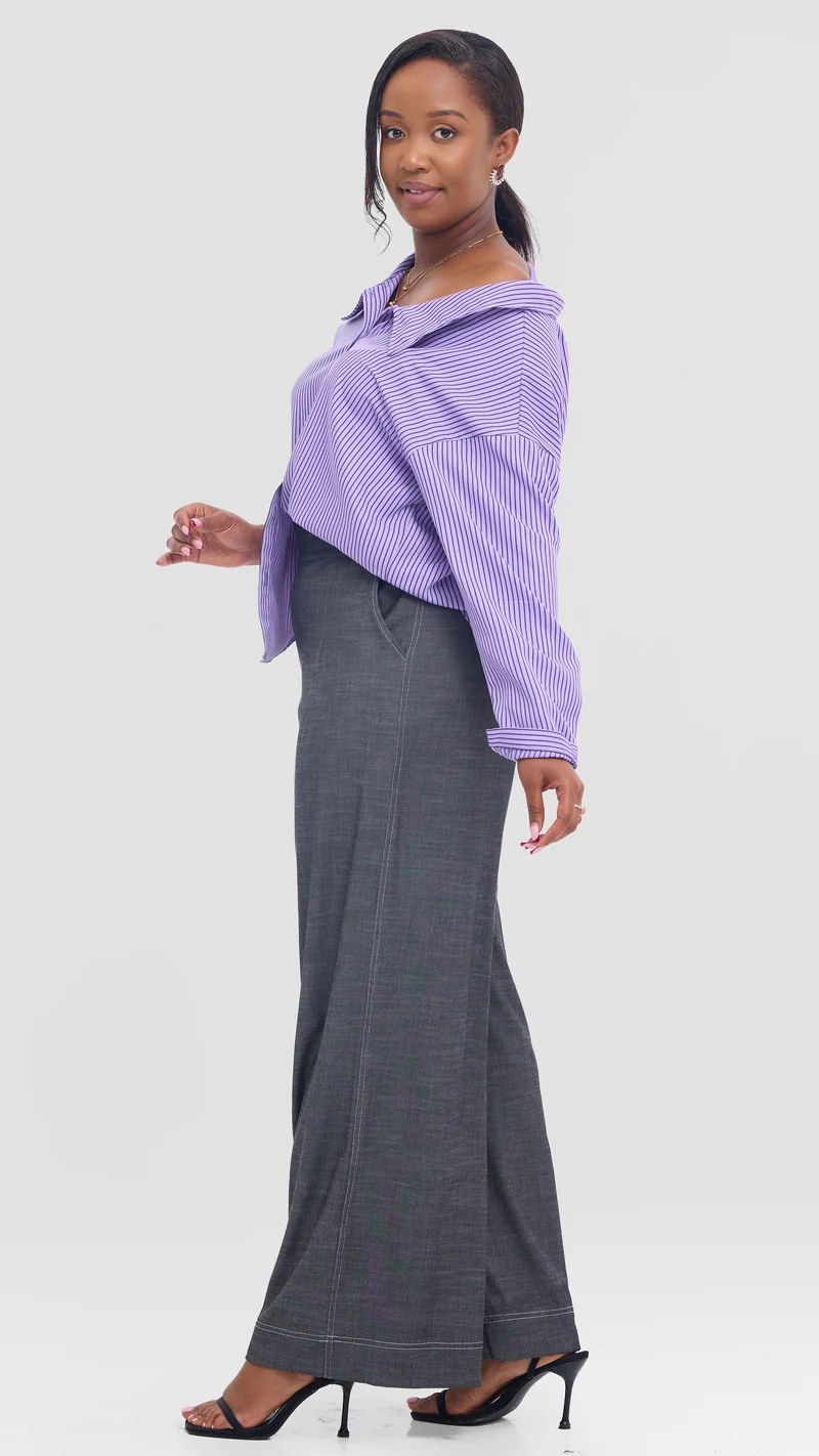 Vivo Drop Shoulder Top in Cotton - Purple Slim Pinstripe Print