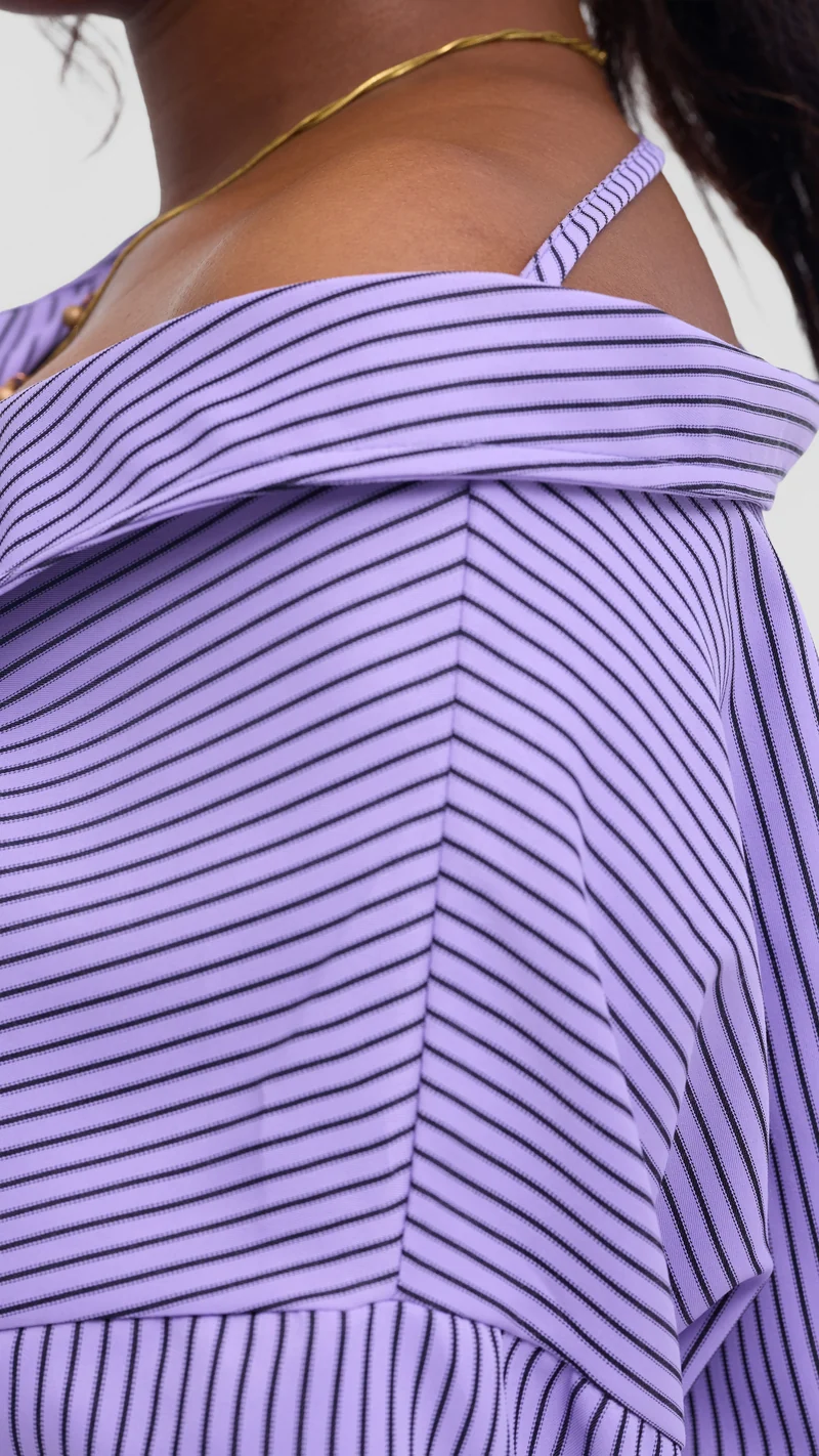 Vivo Drop Shoulder Top in Cotton - Purple Slim Pinstripe Print