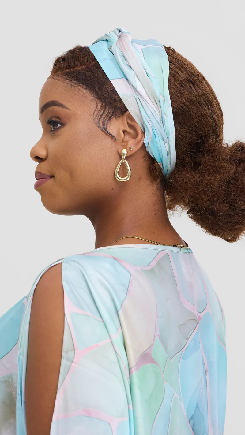 Vivo Knee Length Kaftan in Satin - Pink / Sea Green Print
