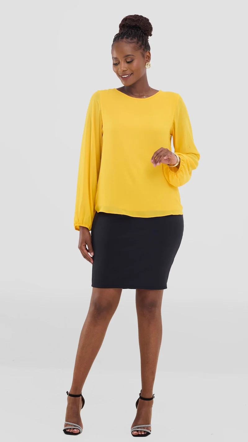 Vivo Basic Bishop Sleeve Top In Chiffon (Double Layered) - Mustard