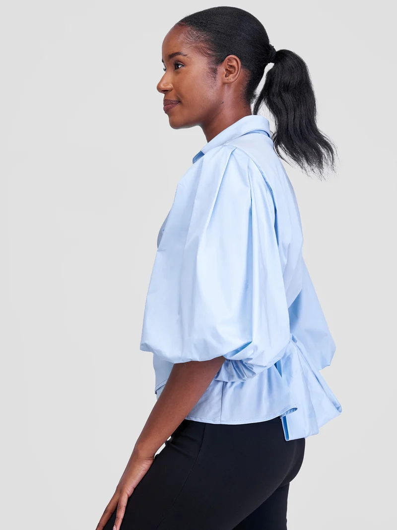 Safari by Vivo Mali 3/4 Bishop Sleeve Tie Top - Baby Blue