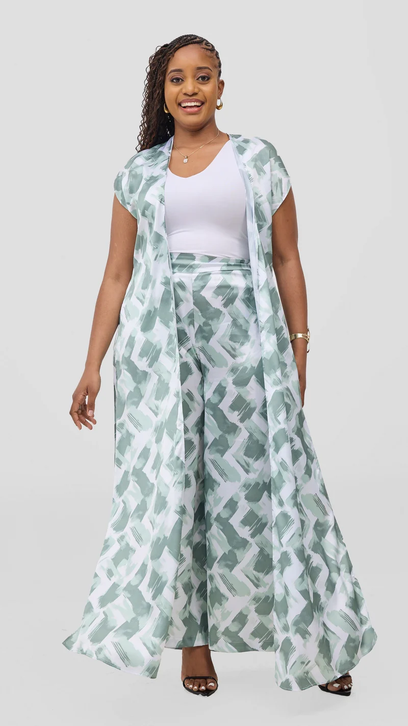 Vivo Chidii Drop Shoulder Kimono - White / Mint Tulu Print