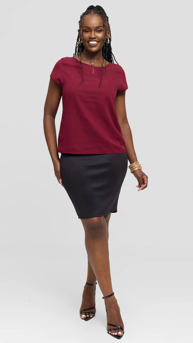 Vivo Basic Chiffon Cap Sleeve Top (Double Layered) - Maroon