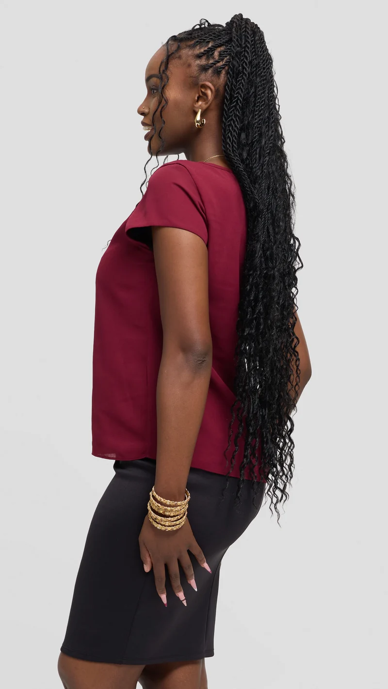 Vivo Basic Chiffon Cap Sleeve Top (Double Layered) - Maroon