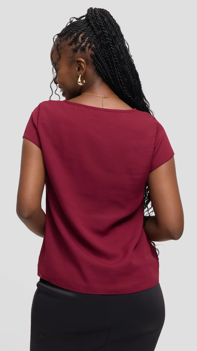 Vivo Basic Chiffon Cap Sleeve Top (Double Layered) - Maroon