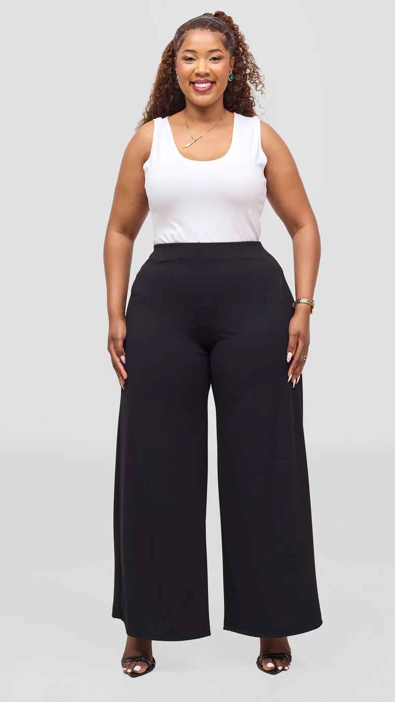 Vivo Dua Wide Leg Pants in Ponte - Black