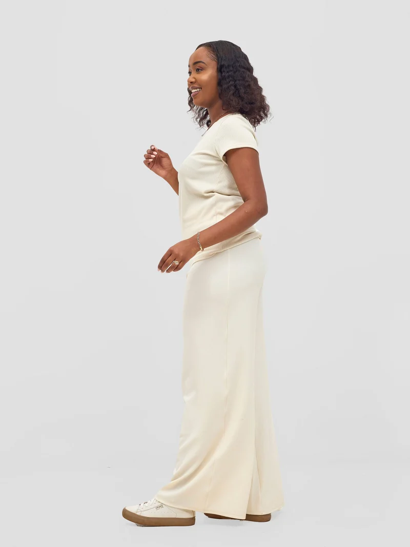 Vivo Chela Wide Leg Pants in Stretch Rib - Off White