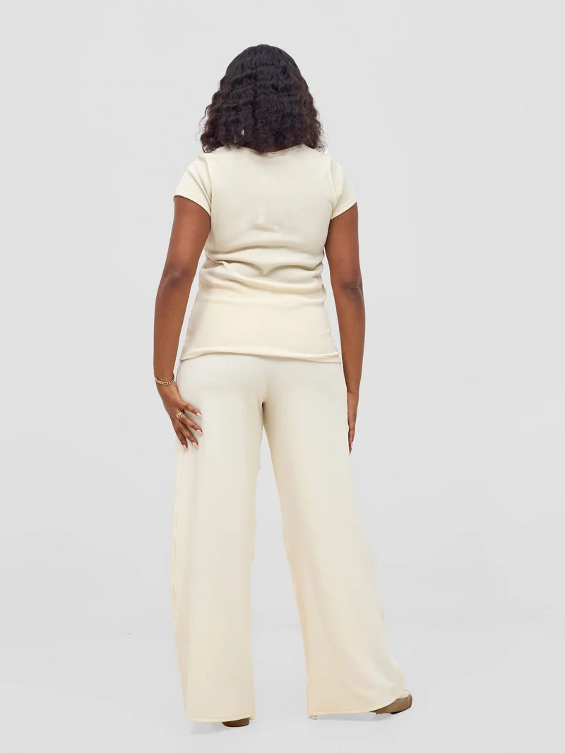 Vivo Chela Wide Leg Pants in Stretch Rib - Off White
