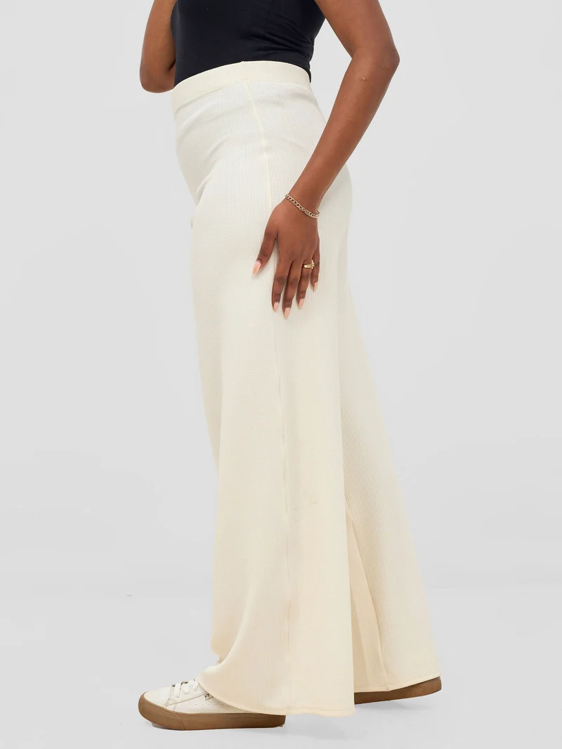 Vivo Chela Wide Leg Pants in Stretch Rib - Off White