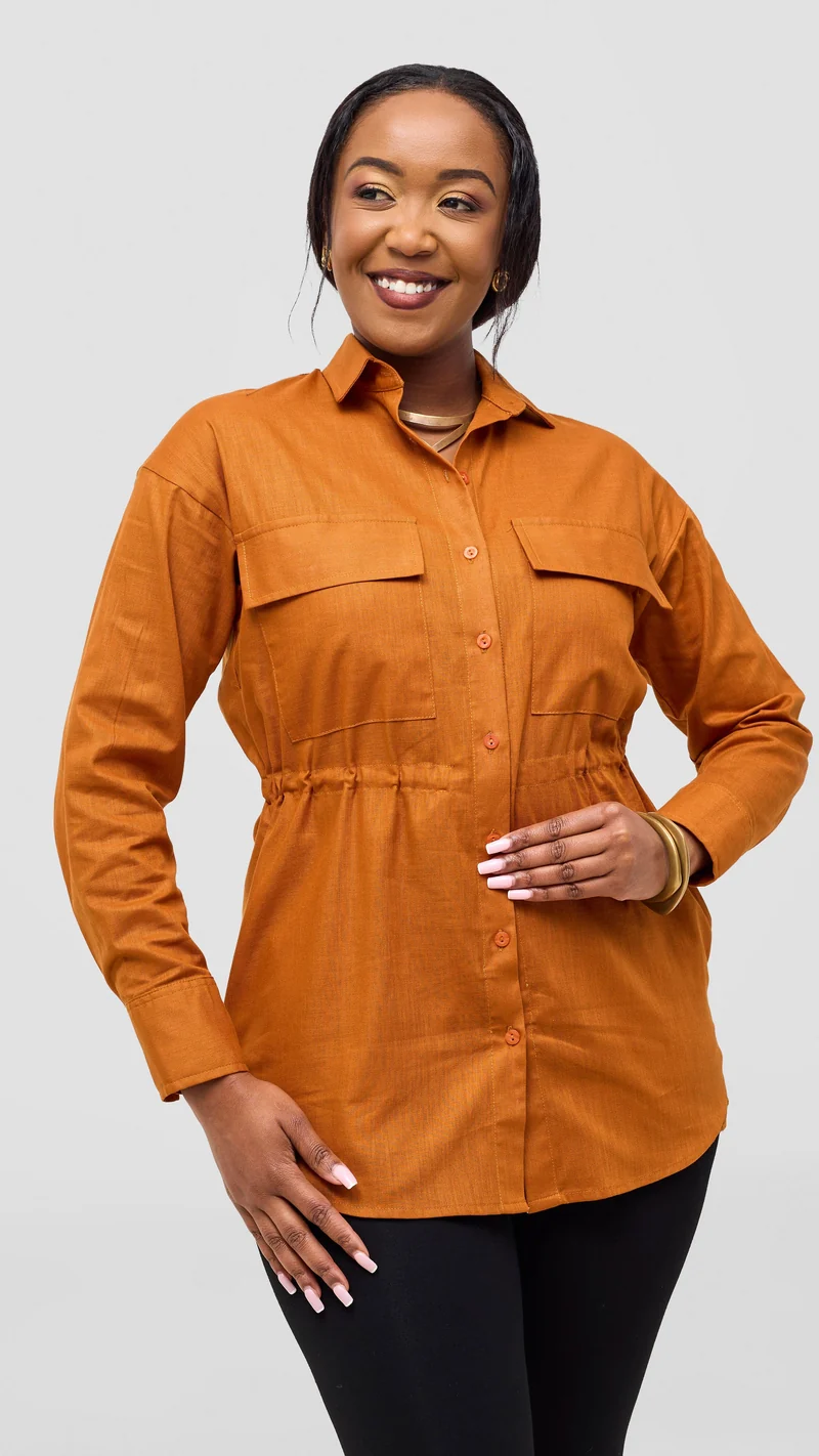 Safari by Vivo Savannah Drawstring Shacket in Linen - Rust