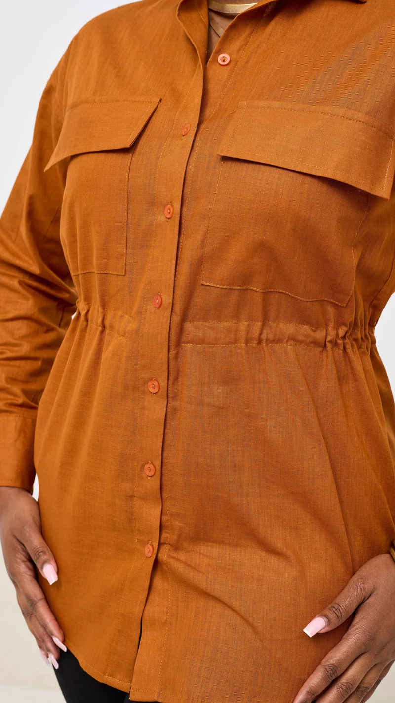 Safari by Vivo Savannah Drawstring Shacket in Linen - Rust