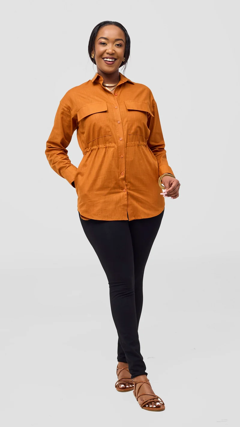 Safari by Vivo Savannah Drawstring Shacket in Linen - Rust