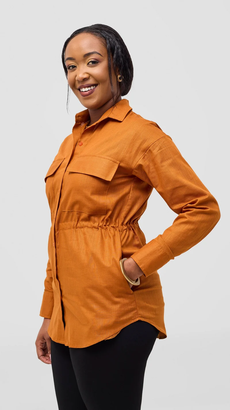 Safari by Vivo Savannah Drawstring Shacket in Linen - Rust