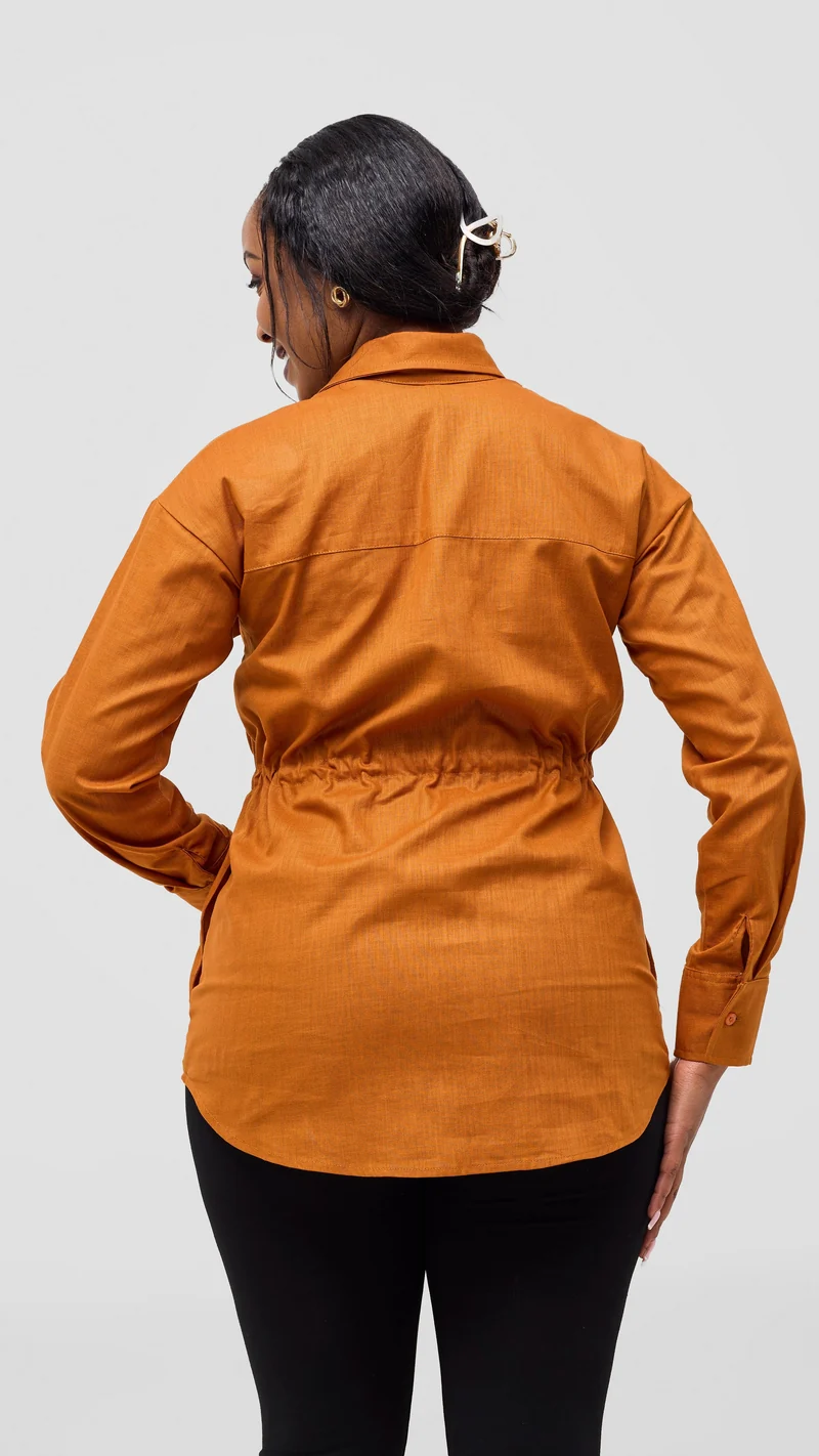 Safari by Vivo Savannah Drawstring Shacket in Linen - Rust
