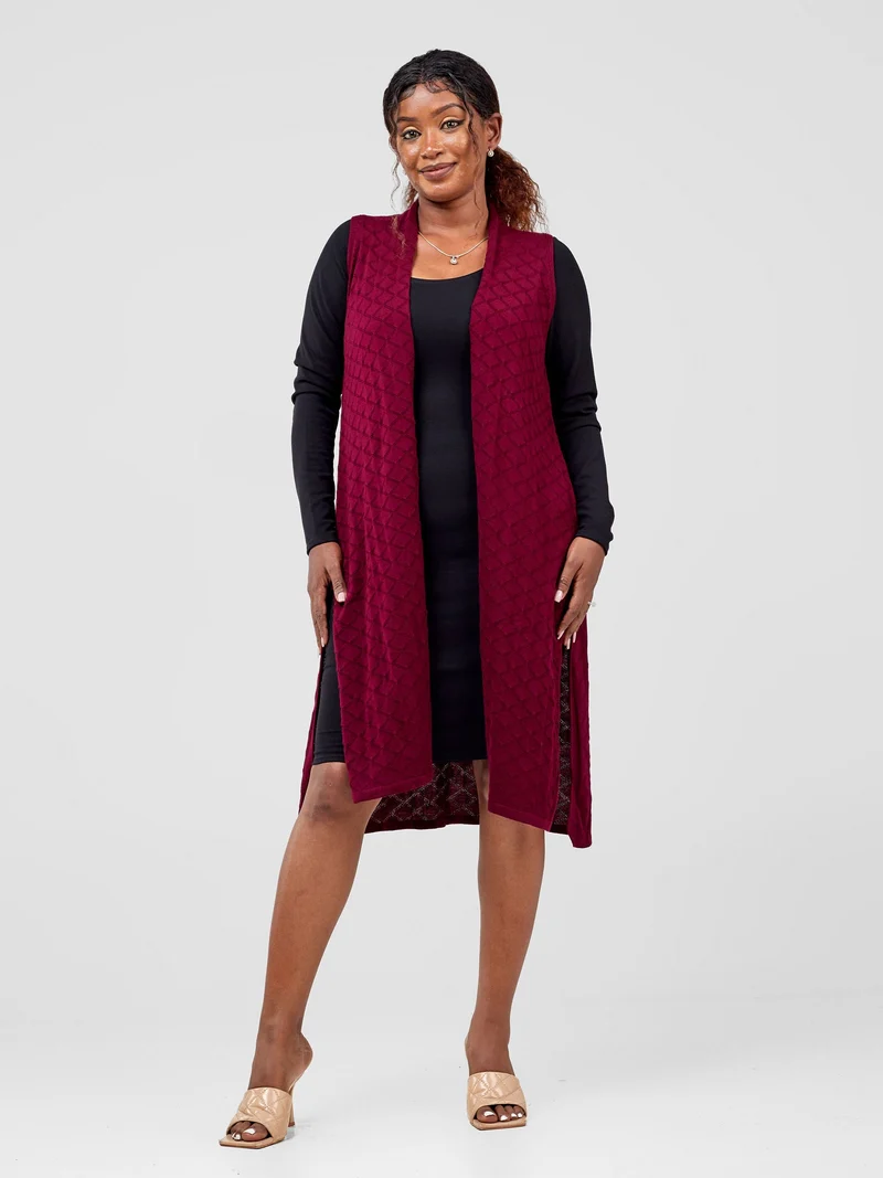 Vivo Sleeveless Side Slit Midi Waterfall - Burgundy