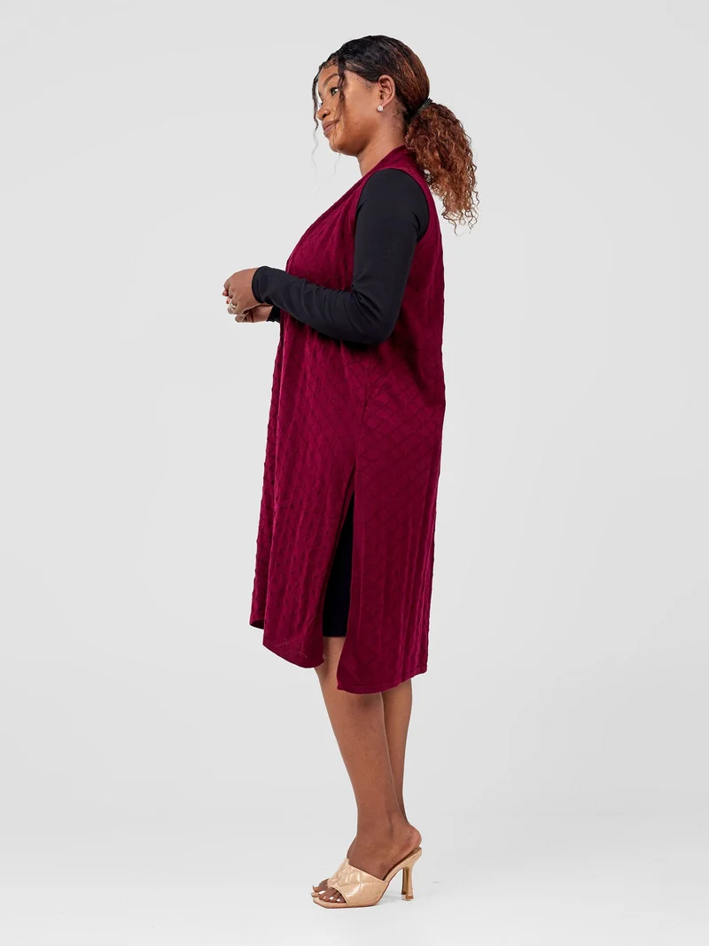 Vivo Sleeveless Side Slit Midi Waterfall - Burgundy