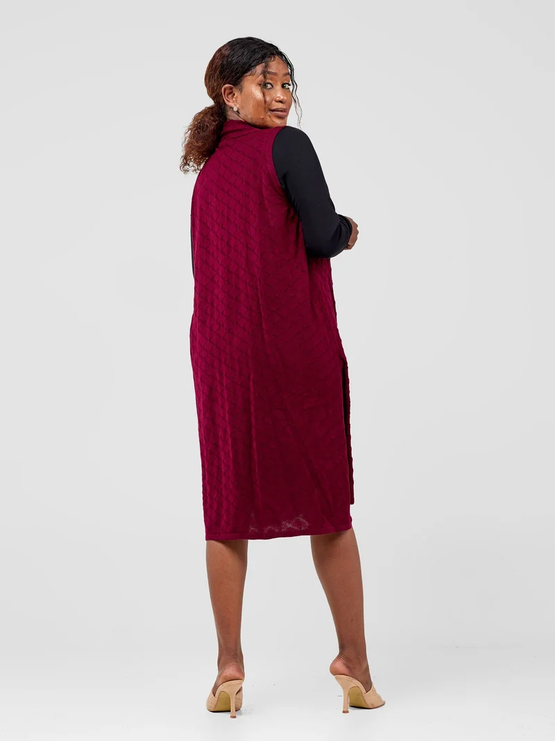 Vivo Sleeveless Side Slit Midi Waterfall - Burgundy