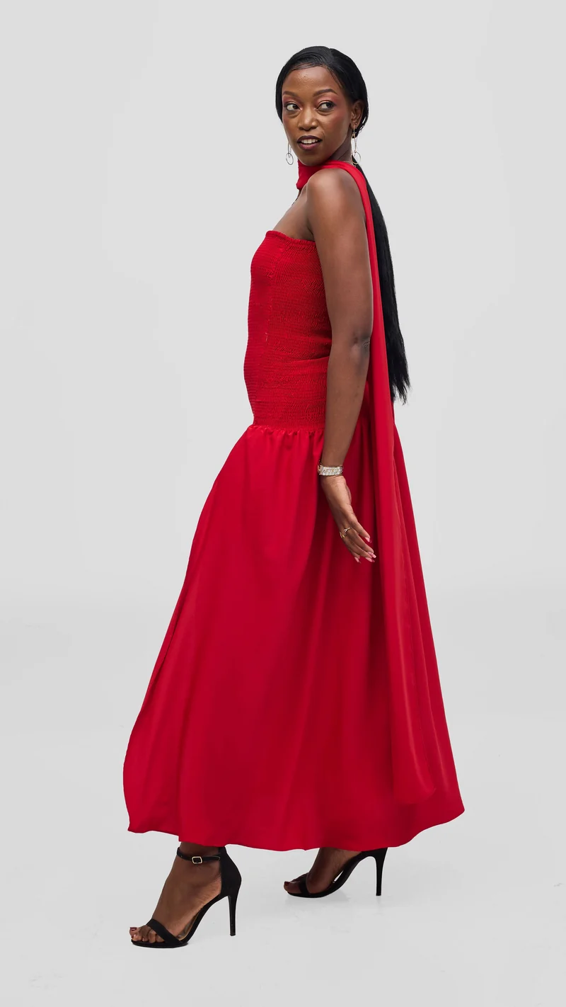 Vivo Studio Strapless Maxi in Crepe- Dark Red