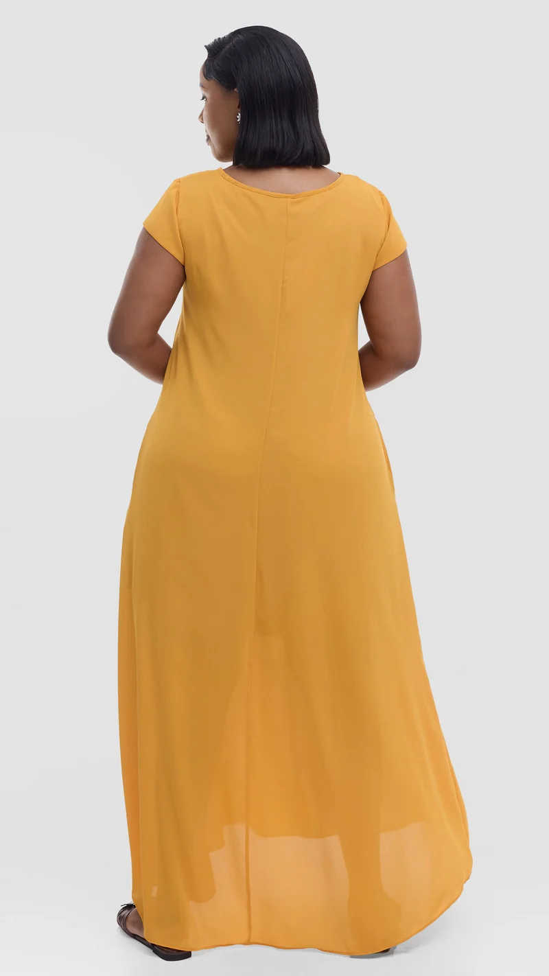 Vivo Basic Cap Sleeve Maxi Dress in Chiffon - Mustard