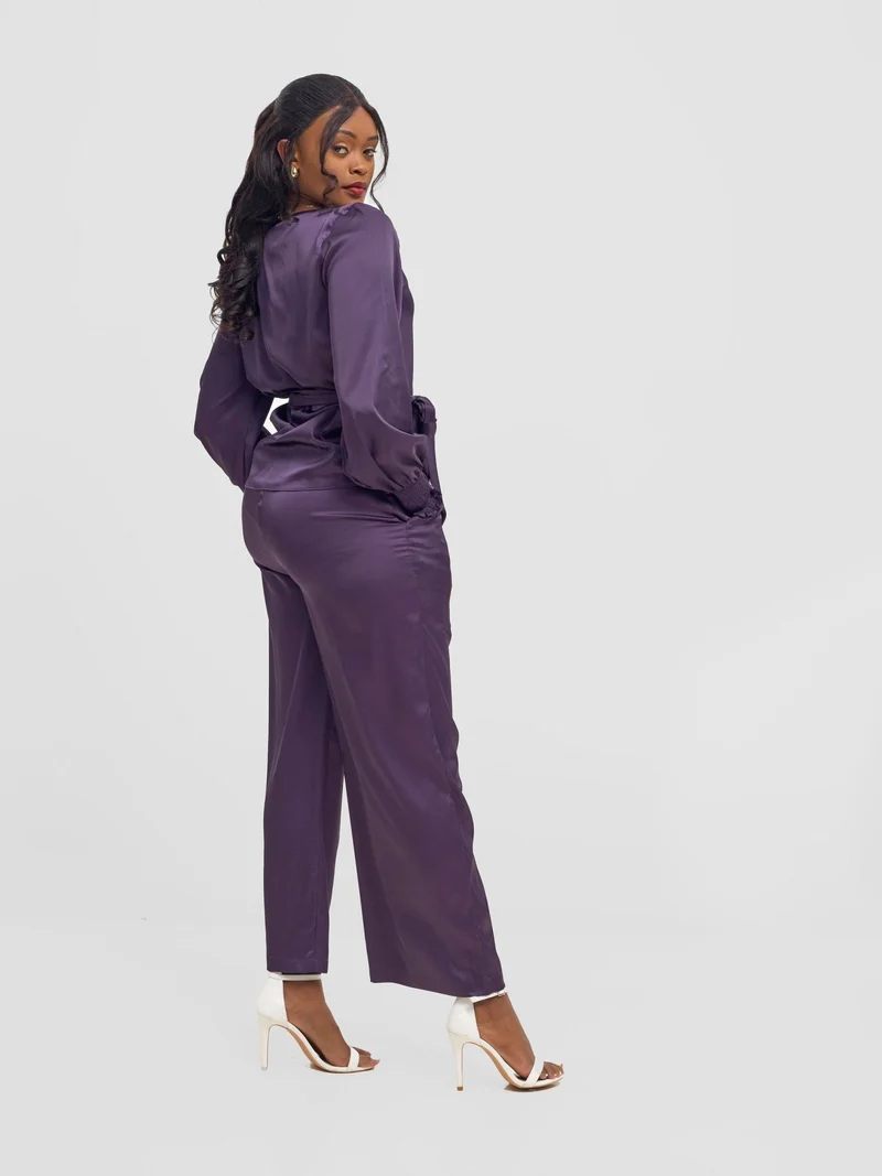 Vivo Ayah Shirred Cuff Loose Top - Dark Purple
